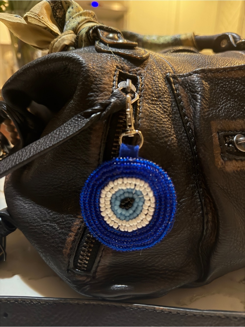 Beaded Evil Eye Keychain Charm - Blue & White